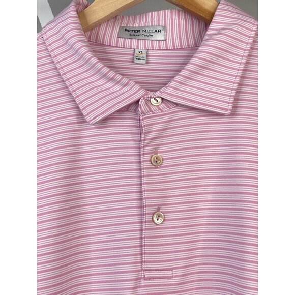 Peter Millar Summer Comfort Pink Bloom Heritage Stripe Golf Polo Mens XL Stretch - Picture 3 of 16